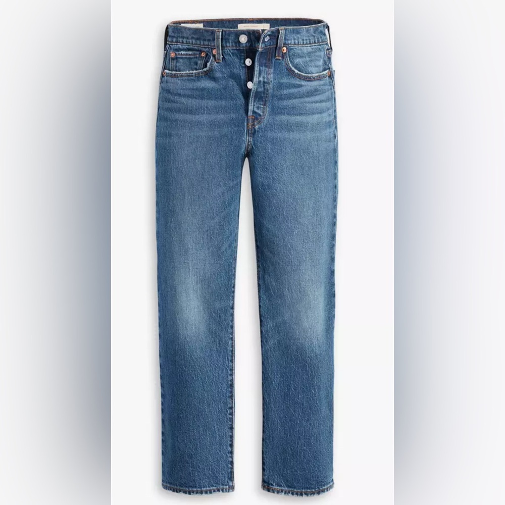 Levi’s Premium, Wedgie Straight Fit. Unstoppable wear, dark wash. Low stretch.